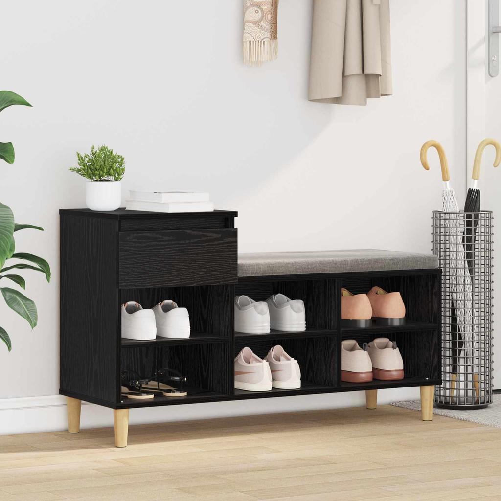 Shoe Cabinet with Storage Black Oak Effect 102 x 36 x 60 cm