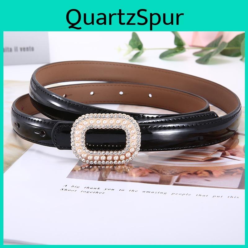 Leather Womens Belt With Artificial Pearls And Rhinestone Decor For Elegant Outfit