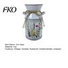 Farmhouse Decor Vase Vintage Iron Flower Bucket, Rustic White Double-Handle Metal with Floral Print & Jute Dried Holder Bow, Tabletop for