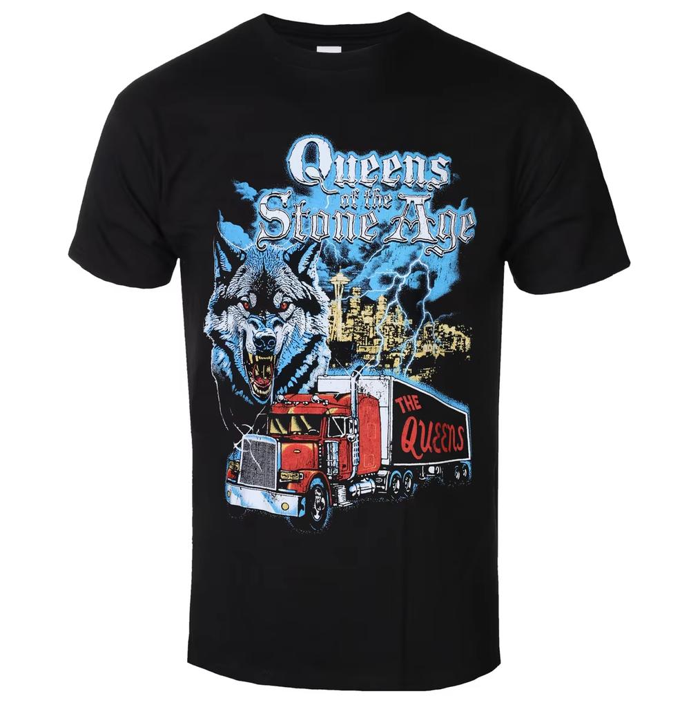Унисекс Модная Футболка с Коротким Рукавом Летняя с Графикой Queens of The Stone Age Хлопковая Футболка Хип-Хоп Уличная Одежда Оверсайз Футболка с Коротким Рукавом Повседневная