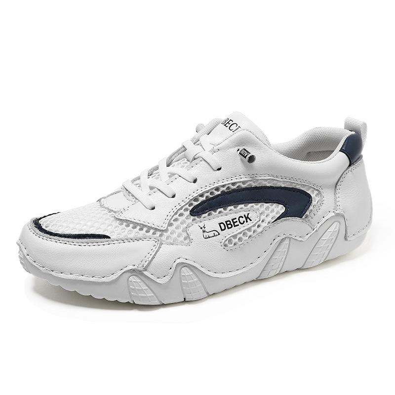 Новые мужские повседневные кроссовки из кожи с верхним слоем, обувь с дышащей сеткой и шитьем