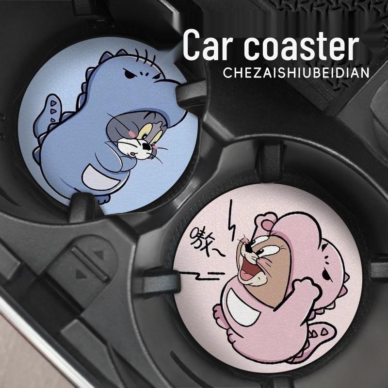 Car Cup Coaster: Universal Anti-slip Door Slot Mat - Cute Cartoon Interior Decor
