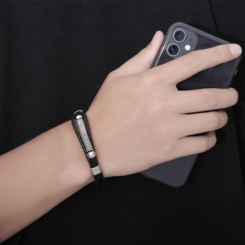 New Tide Brand Weaving Rope Hand Ring Titanium Steel Bracelet Boys Hand Rope