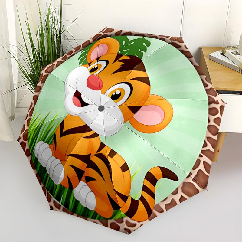 1pc Tiger Print Auto-Fold Umbrella with One-Touch Open/Close - 8 Reinforced Ribs for Windproof Stability, yy251118178
