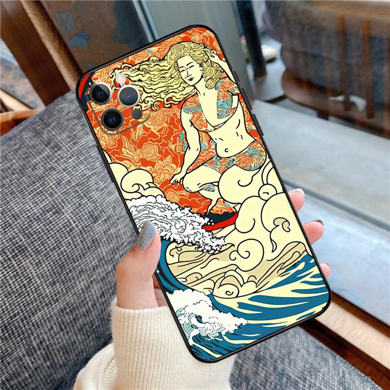 Японский Серфер Чехол для Телефона Для iPhone 16 15 13 12 11 14 Pro Max 12 13 mini XR 15 16 Plus 16e Чехол-Оболочка