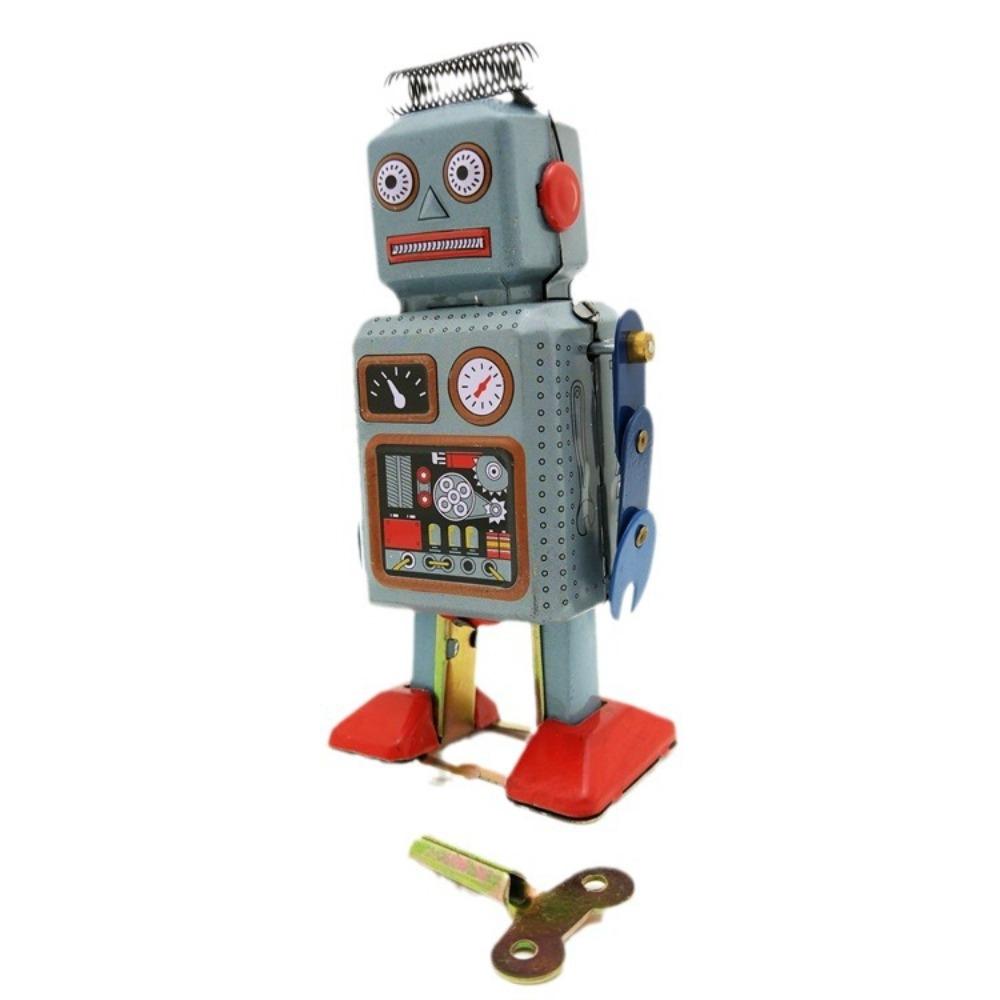 Drumming Robot Clockwork Walking Toy Iron Metal Vintage Mechanical Clockwork  Collection