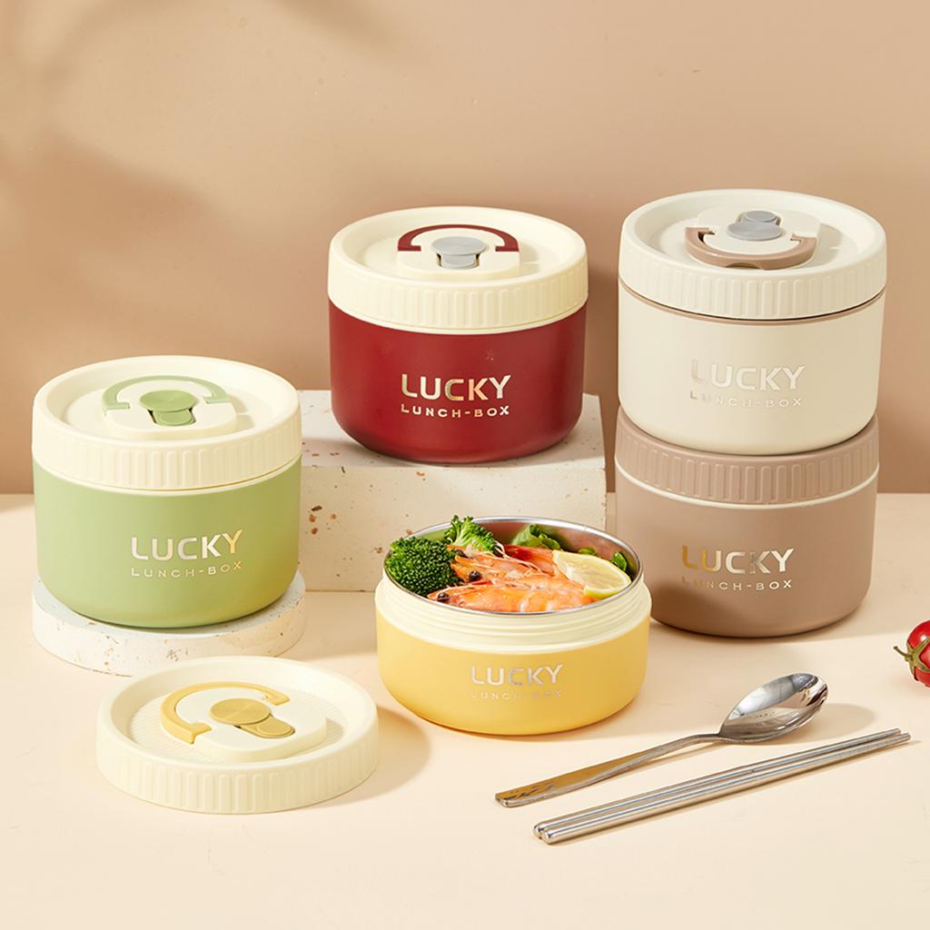 Insulated Bento Lunch Box With Tableware Microwave Safe Portable 304 Stainless Steel Food Storage Container Stackable