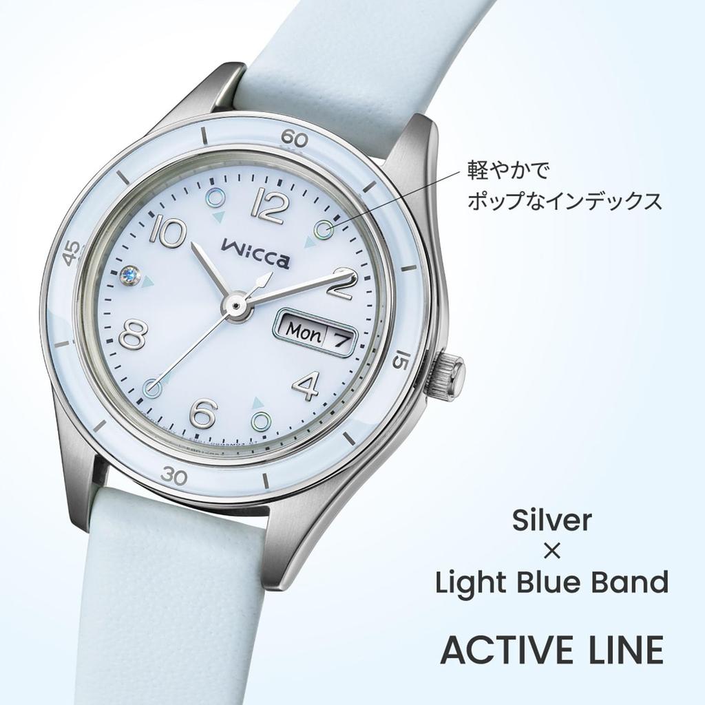 CITIZEN wicca Solartech Water-Resistant Light Blue KH3-711-70 ACTIVE LINE Synthetic Leather Crystal Glass Women's Analog White/Silver Solar-Powered