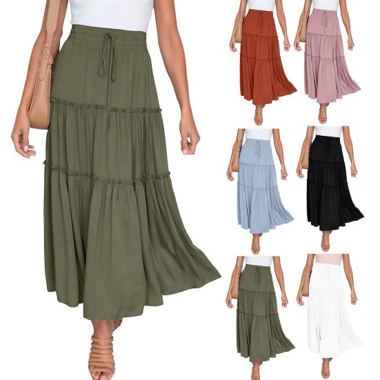 Стильная однотонная повседневная одежда, элегантная женская летняя свободная макси-юбка для отпуска, пляжная юбка