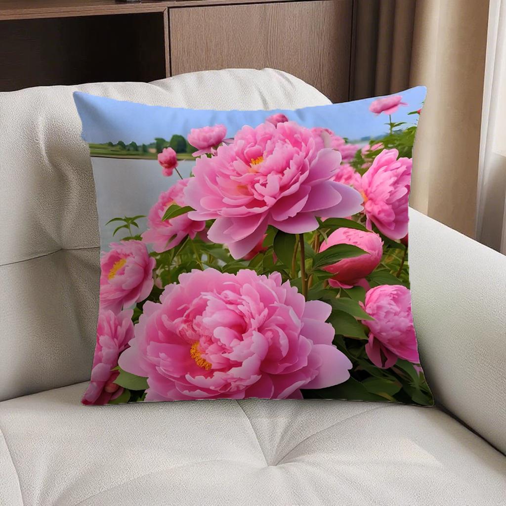 Double-Sided Detachable Cover Wealthy Peony Flower Pillow Living Room Sofa Car Bed Head Square Throw Pillow Case Chinese Style