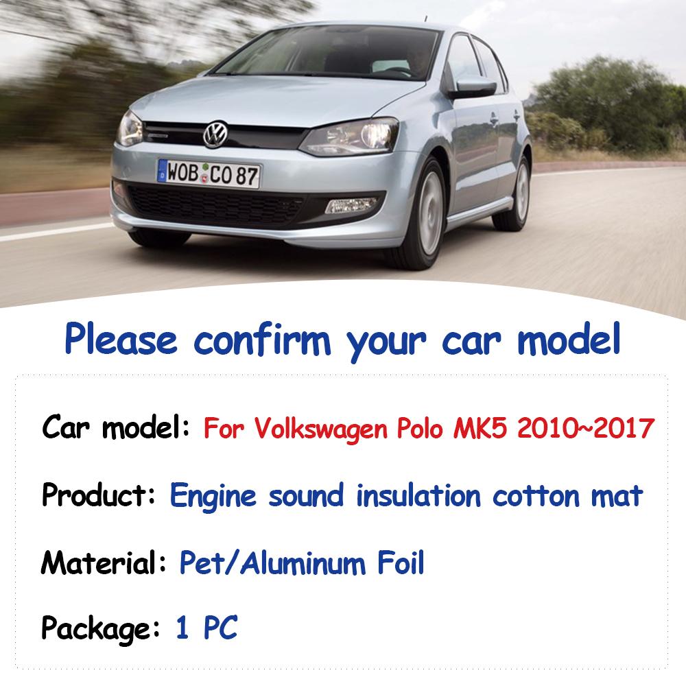 Звуковая накладка на капот двигателя для Volkswagen VW Polo MK5 6R 6C 2010~2017 Vento Ameo Vivo Теплоизоляция Хлопок Аксессуары для салона автомобиля