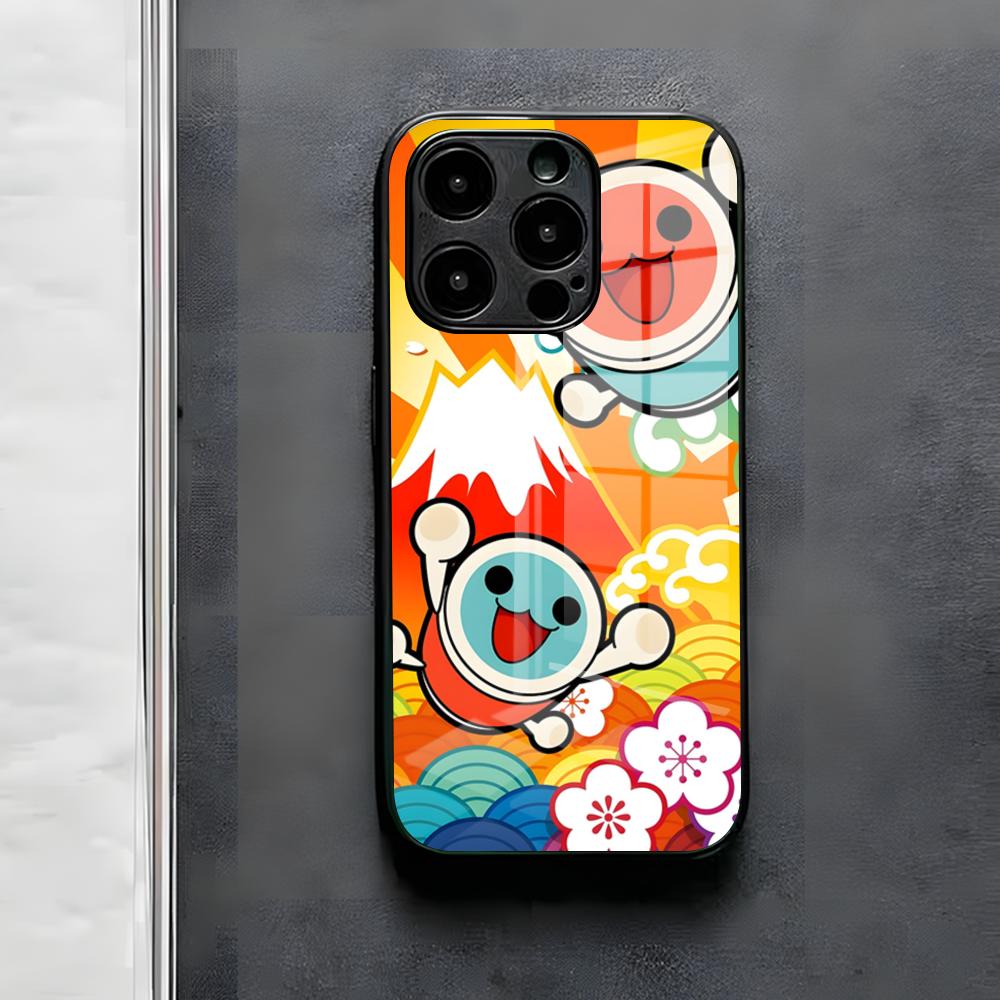 Чехол для телефона Taiko No Tatsujin Для iPhone 17 Air 16 E Pro Max 15 14 13 Mini 12 Pro 11 Max Plus Черная Стеклянная Крышка