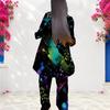 Women Plus Size Round Neck Long Sleeve Printed Layered Top Long Pants Two Piece Set