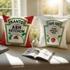 Funny KKetchupS Label Cushion Cover Pillowcase Antidustmite Invisible Zipper Short Plush Sofa Cushion