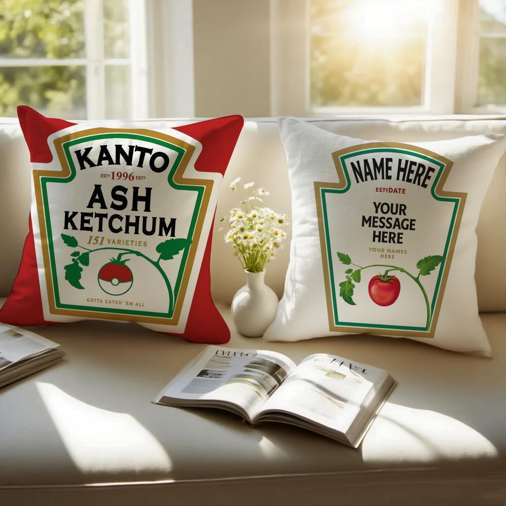 Funny KKetchupS Label Cushion Cover Pillowcase Antidustmite Invisible Zipper Short Plush Sofa Cushion