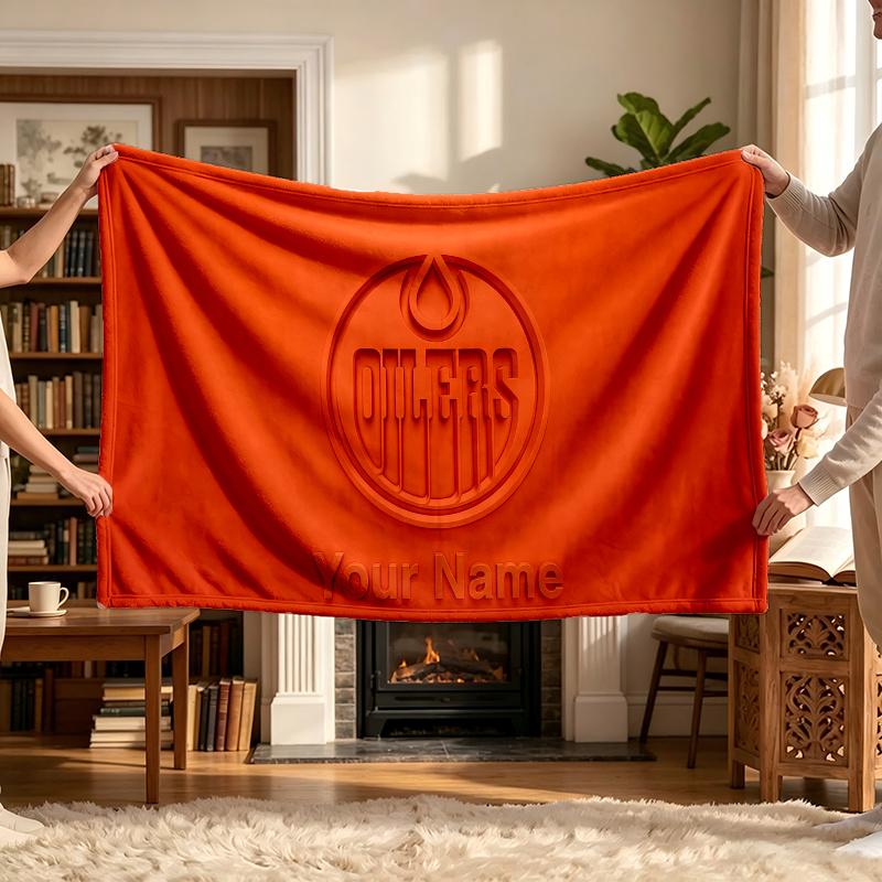 Edmonton Oilers (1) Personalized Name Blanket Soft Cozy Gift for Sofa Bed Couch Home Decoration
