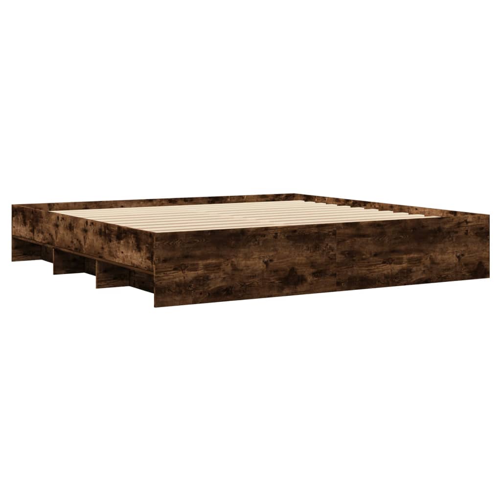 Bed Frame without Mattress Smoked Oak Finish 200 x 200 cm Wood Based Material