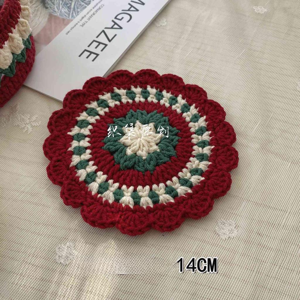 1 шт. Вязаная подставка красная ручной работы, высокотемпературная и противоскользящая, коврик для чашки, впитывающая подкладка, защита стола, кухонный декор для посуды