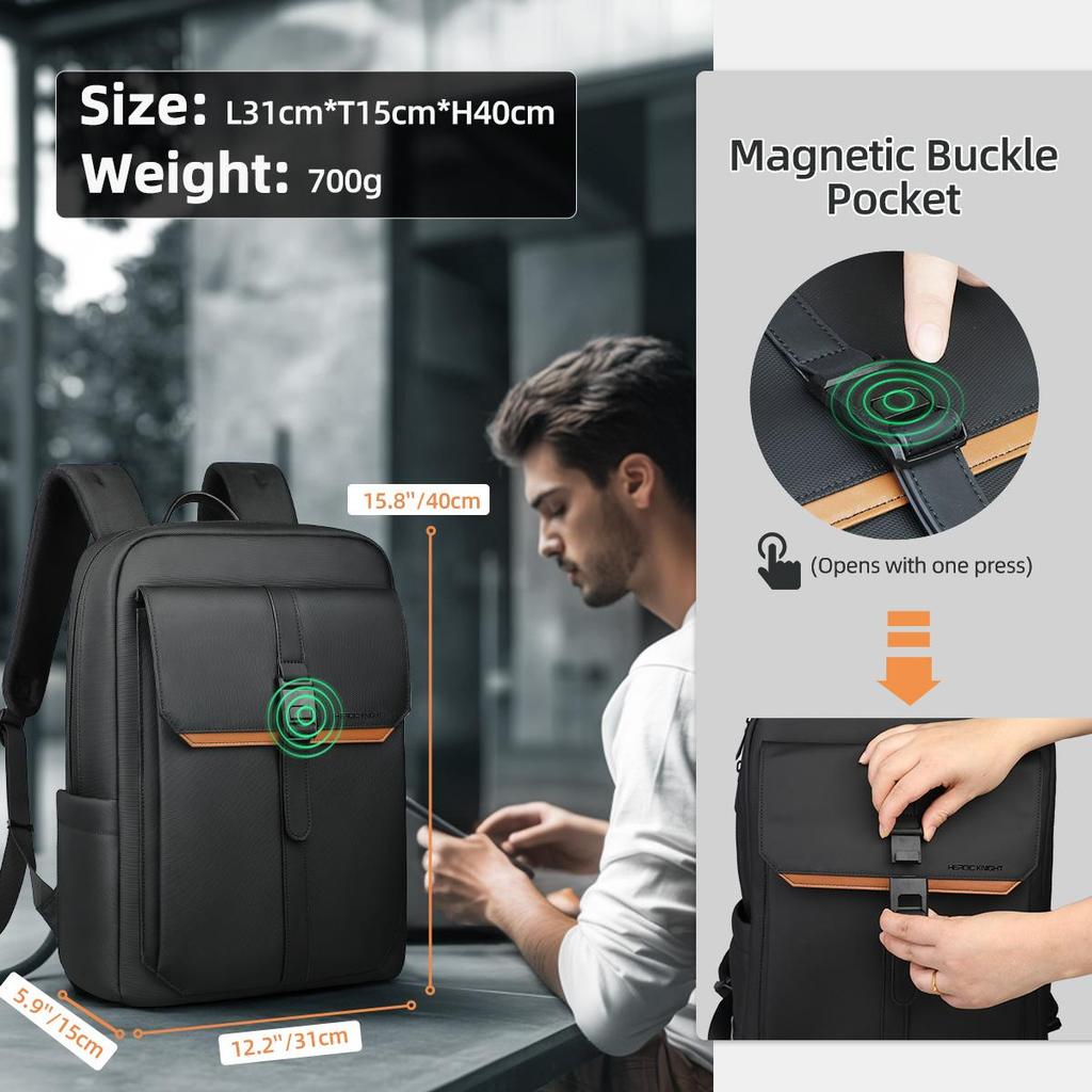 Heroic Knight Стильный деловой рюкзак для мужчин Водостойкий рюкзак для ноутбука 15,6 дюйма Большой вместимости Повседневный рюкзак для работы Университета