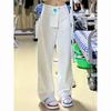 Women Loose Fit White High Waist Flowy Jeans Plus Size Straight Wide Leg Pants Spring Autumn