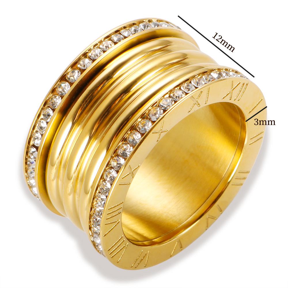 18K Gold-Plated Diamond Women's Stainless Steel Ring In Luxury European and American Style