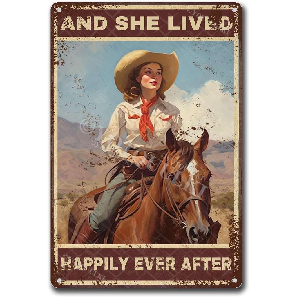 Vintage Cowgirl Metal Sign Retro Western Horse Riding Quote Tin Plaque for Home Bar Farmhouse Decor Life is Tough Spiritually Wi