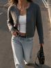 European and American women's clothing solid color twist knitted cardigan women's short long-sleeved round neck knitted top jacket