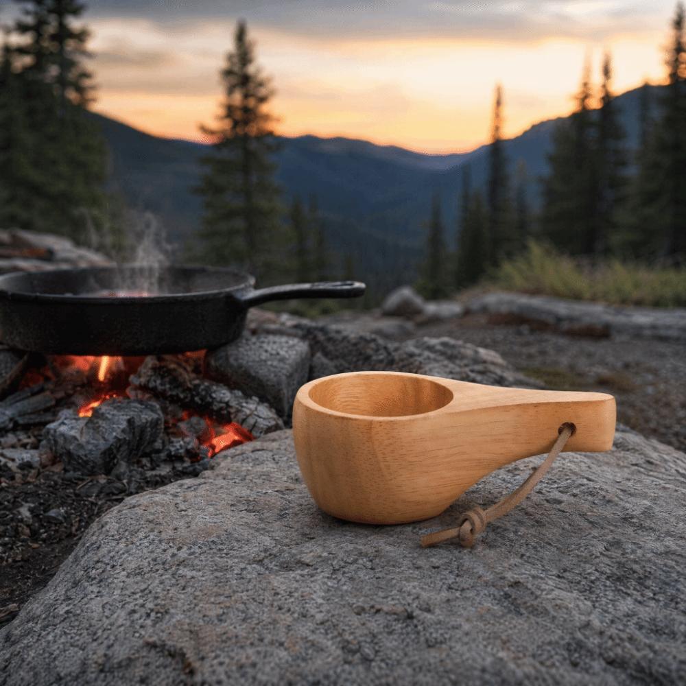 Rubberwood Wooden Coffee Cup Nordic Style Wooden Mug Viking Coffee Mug Portable Wood Mug  Parties