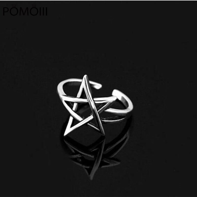 Ретро тайское серебряное кольцо с пентаграммой и звездой, регулируемое кольцо для женщин, модные украшения, подарок на вечеринку, S-R284
