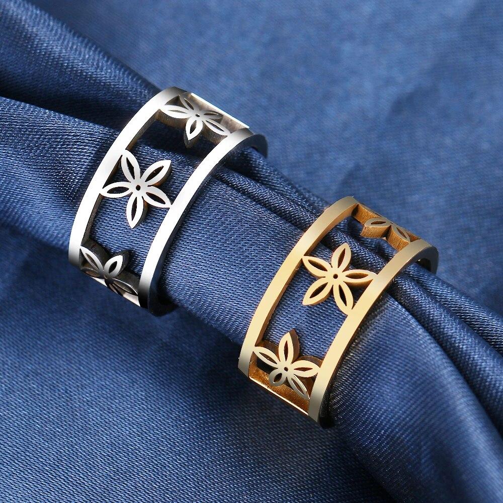 Кольцо из нержавеющей стали, модные кольца с полыми цветами для женщин, цвет белого золота, свадебная вечеринка, ретро-ювелирные изделия, женские подарки