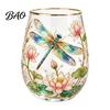 Garden Style Tea Cup Morning Glass Cup, Hummingbird Flower Pattern Tumbler with Gold Rim, Nature Elegant Edge Themed Glassware for Coffee Juice