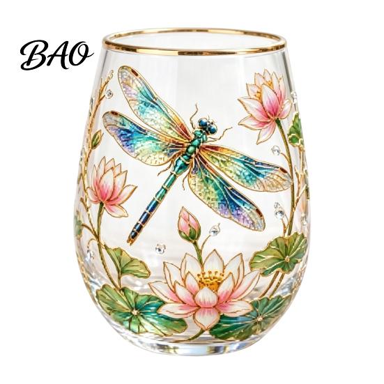 Garden Style Tea Cup Morning Glass Cup, Hummingbird Flower Pattern Tumbler with Gold Rim, Nature Elegant Edge Themed Glassware for Coffee Juice