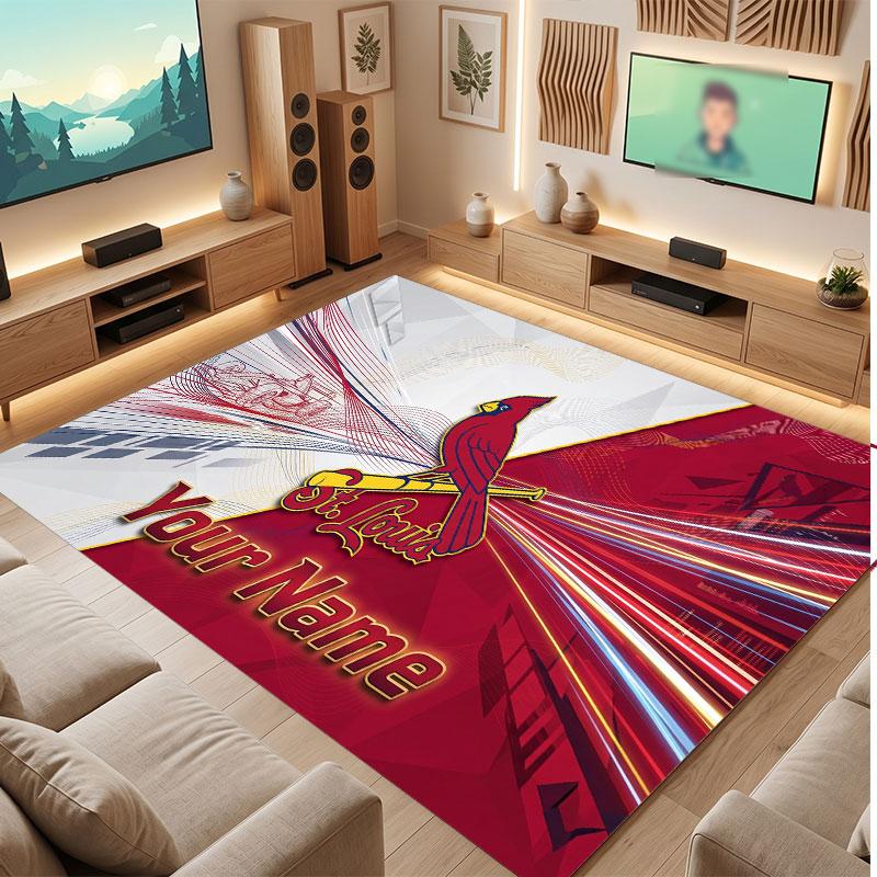 St. Louis Cardinals Personalized Crystal Velvet Carpet, Customized Name Text Soft Anti‑Slip Rug for Living Room Bedroom
