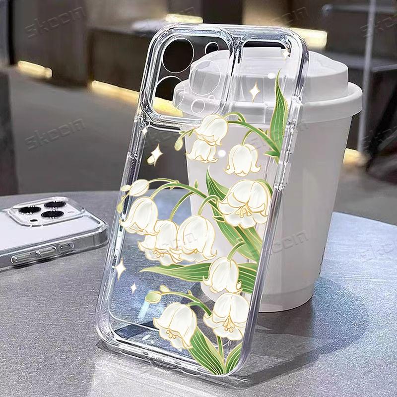 Нежный белый цветочный зеленый лист Чехол для телефона для iPhone 17 16 15 14 13 12 11 16E Серии Pro Max Plus Двойная защита