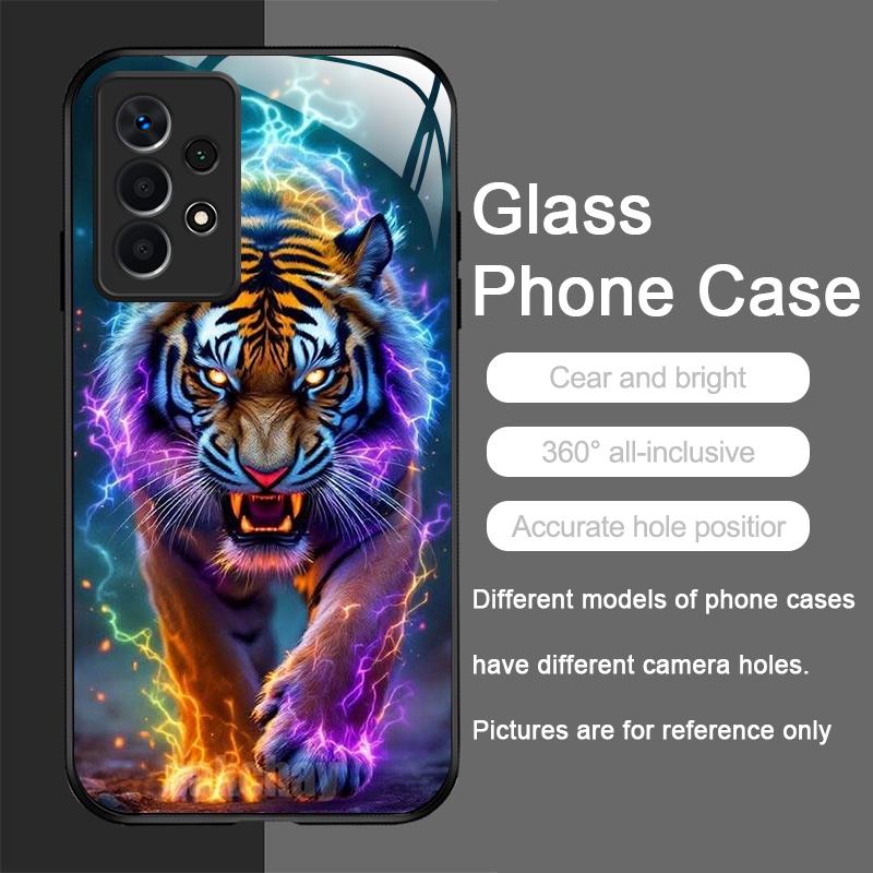 Закаленное стекло с принтом пламени в золото-черную тигровую полоску Чехол для телефона Samsung Galaxy S25 Ultra S24 S23 Plus S22+ S21 S20 FE