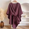Women Draped Shawl Adjustable Crossover Front Lightweight Soft Warm Shawl Scarf Cape Cardigan Solid Color Knitting Shawl