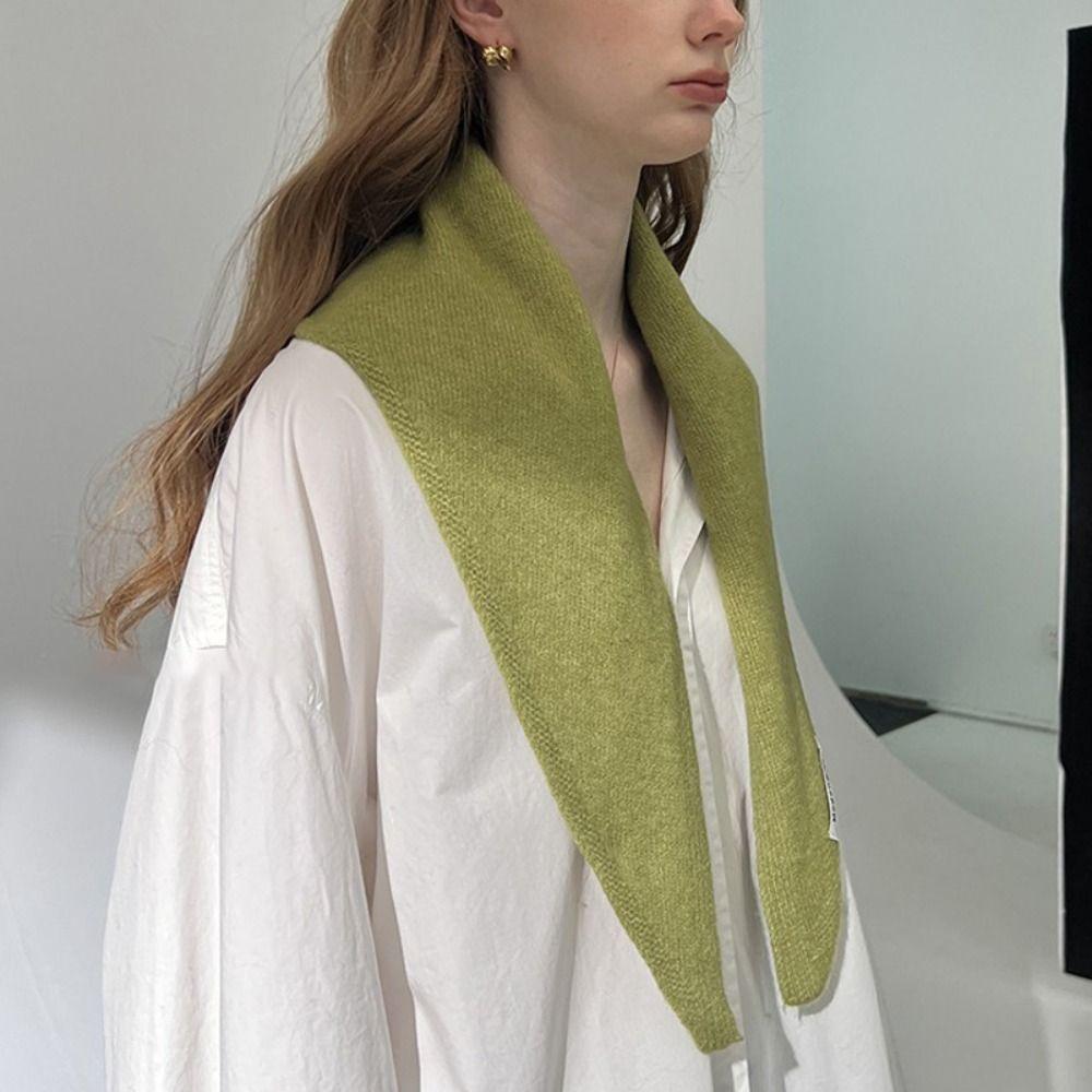 Cashmere-like Wool Blend Scarf Solid Color Knitted Scarf Triangular Short Shawl Women's Wear