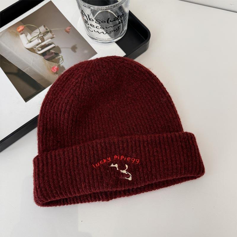 Knitted hat women's ins tide with letters small leather label warm pullover hat autumn and winter thin street ear protection cold hat
