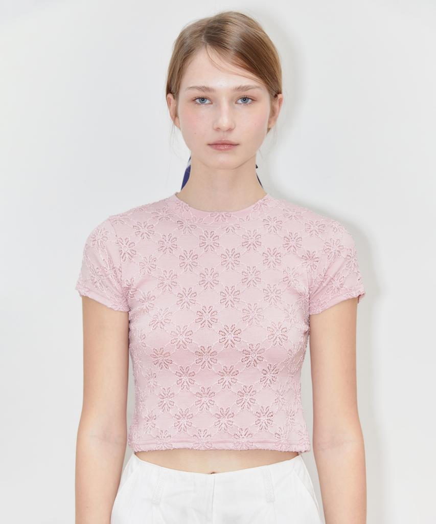 SINOON Flower Jacquard T-Shirt (Pink)
