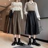 2024 High Waist A-line Leather Midi Skirt for Women - Autumn/Winter Slimming Umbrella Skirt