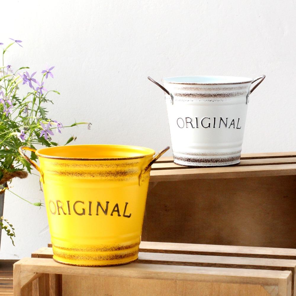 Round Iron Flower Pot Retro Floral Buckets Creative Metal Flower Container Farmhouse