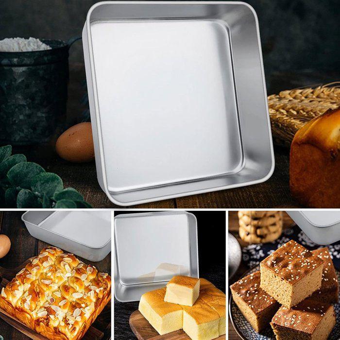 Moule carré en acier inoxydable - Lot de 2 - 21 x 21 x 5 cm - Compatible lave-vaisselle - Idéal pour gâteaux