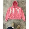 ZYLLO Y2k Harajuku Retro Trendy Brand Letter Embroidery Oversized Swetshirt Women High Street Fashion Loose Zipper Hoodie