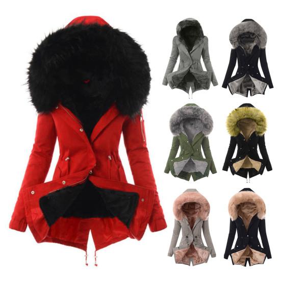 Зимнее пуховое пальто с меховым капюшоном и карманами, застежка-молния, парка