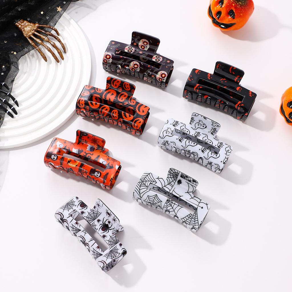 Новые Женские Принт Цветок Заколка-краб для волос Принт Заколка для волос Пластиковые Зажимы для волос Большой размер Аксессуары для волос Девушка Хэллоуин