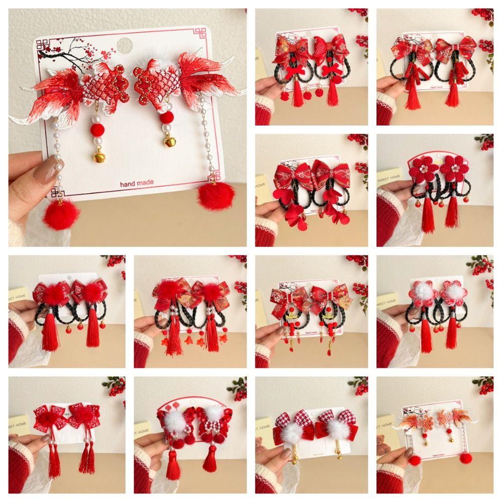 2 шт., новогодний головной убор Hanfu, боковой зажим, парик в китайском стиле, заколка для волос, детская шпилька с бантом для девочек