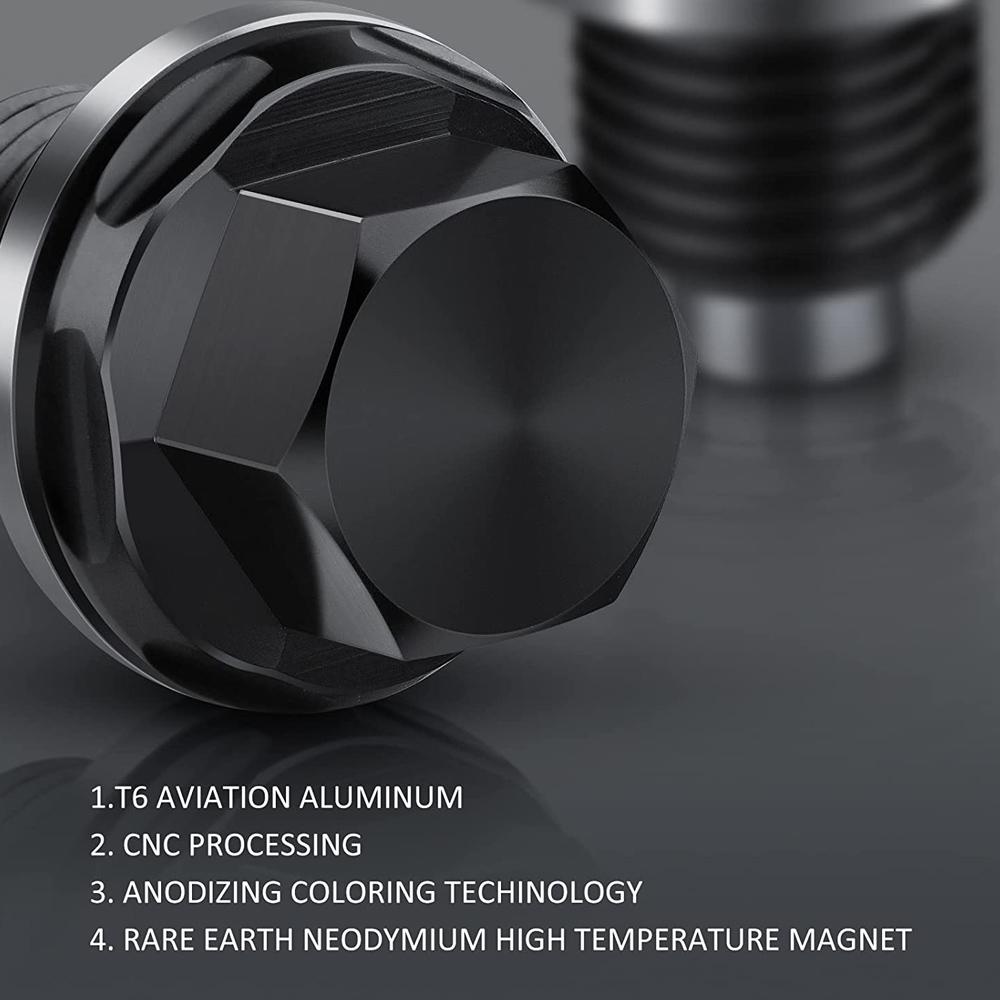 M14 x 1.5 Aluminum Magnetic Oil Drain Plug Fit for Honda / Ford / Hyundai with Crush Washer Gasket, Universal Magnetic Oil Drain