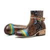 Johnature Обувь ручной работы из натуральной кожи с принтом, контрастные повседневные удобные женские короткие сапоги в стиле ретро в стиле ретро