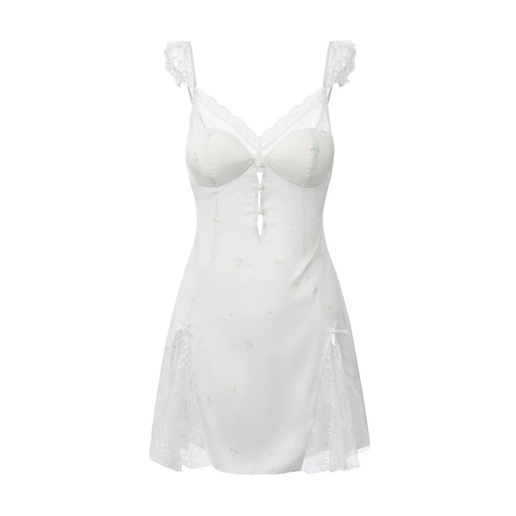 Women's Satin Lace Print Sheer Padded Flutter Sleeve Cami Sleep Dress with Robe Set