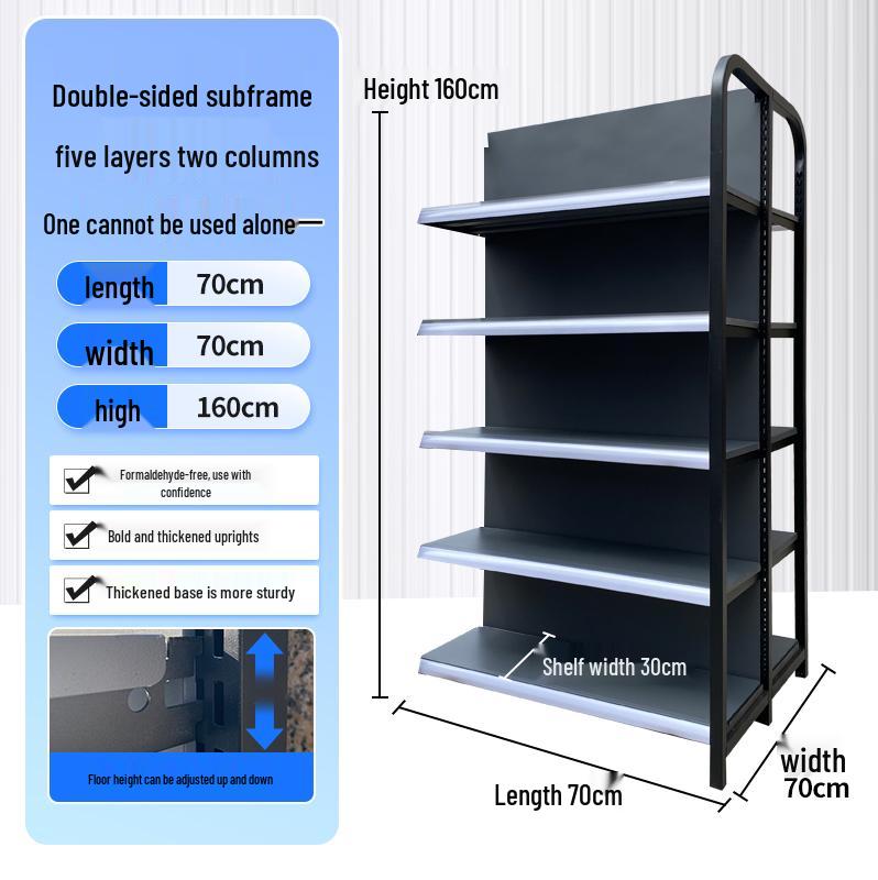 Four-Post Gray Display Rack for Convenience, Stationery, and Mother & Baby Stores, Multi-Layer Single/Double-Sided Snack Shelving.